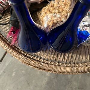 Set of Two Blue Glass Vases
